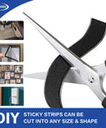 Scissors cutting 1 Inch Wide Hook And Loop Tape Roll Set Two 26 Foot Rolls Self Adhesive Nylon Fasteners for DIY projects
