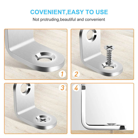 Beefy Heavy Duty Stainless Steel L Brackets Set With 100 Screws 90 Degree Right Angle Shelf Corner Braces For Wood Shelves Dressers Chairs Rugged Furniture Support Kit 0.79 By 0.79 Inch 50 Pieces