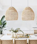 1 Light Rattan Woven Pendant Light Shade, 17.7-Inch Handmade, Totally Chic Hanging Lamp, kitchen island setting