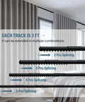 Heavy Duty Ceiling Curtain Track System For 6 To 9 Ft, Aluminum Sliding Rails With Wall Mount, shown with splicing options.
