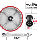 Heavy Duty Polyurethane Caster Wheels Set Of 4 Eight Inches By Two Inches With 6000 Pound Load Capacity Galvanized Yoke for toolboxes showing detailed wheel components.