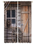 Barn Door Rod Pocket Blackout Curtains For Living Room, Rustic Farmhouse Vibe With Wooden Board Wheel Motif, Two Panel Set