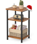 Three Tier End Table With Storage Shelf And Adjustable Feet For Bedroom, Living Room Or Office, with cactus and radio display