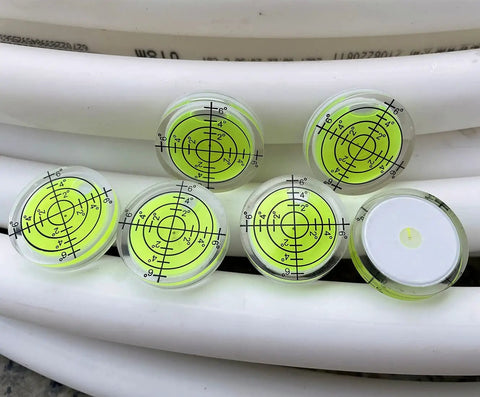 Solid 3 Pack Circular Bubble Level Stickers To Nail Your Alignment Camera Tripod Turntable And Telescope Precision Mounting Gear with clear degree markings.