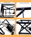 Premium Electric Scissor Lift Table With Folding Top For Small Spaces Heavy Duty Lift Off Coffee Table With Black Steel Frame parts showing electric actuator and frame design.