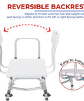 Beefy Heavy Duty Shower Bench With Back Support Adjustable Tub Transfer Seat Non Slip Bath Chair with reversible backrest