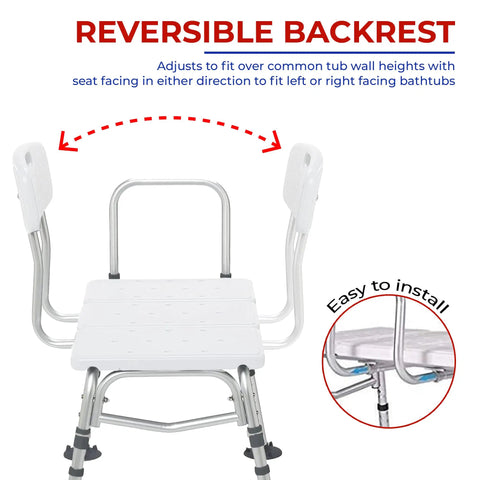 Beefy Heavy Duty Shower Bench With Back Support Adjustable Tub Transfer Seat Non Slip Bath Chair with reversible backrest