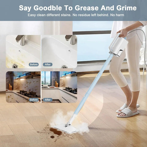 Tough Six In One Rotary Steam Mop With Dual Heat Settings And A Long Twenty Three Foot Cord For Knocking Down Messes On Tile Hardwood And Laminate Flooring Without Breaking A Sweat cleaning tough stains on various surfaces.