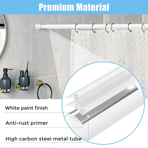Adjustable Shower Curtain Rod Fits 30 To 64 Inches No Drilling Tension Rod With Spring Loaded Design Rustproof And Non Slip