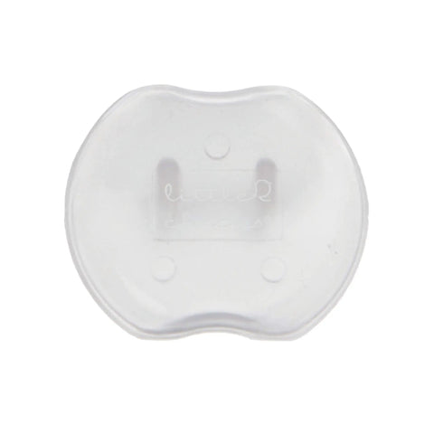 Close-up of a transparent outlet plug from Baby Safe Outlet Covers 36 Pack For Easy Home Protection, Outlet Plug Covers For Electrical Sockets.