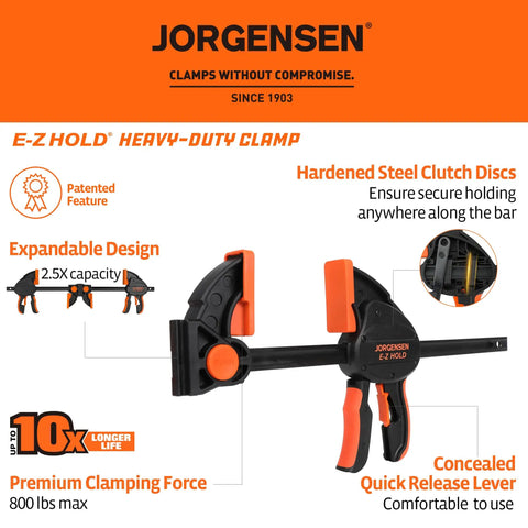 Rock Solid Heavy Duty Bar Clamps 2 Pack 12 Inch with ergonomic design for 800 lbs clamp force, ideal for woodworking.