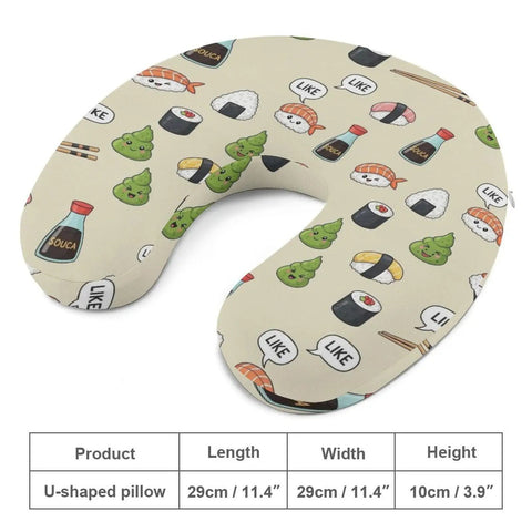 Women's Travel Neck Pillow Memory Foam U Shaped, Daily Use Comfort And Travel Buddy with Sushi Pattern, 11.4-inch length