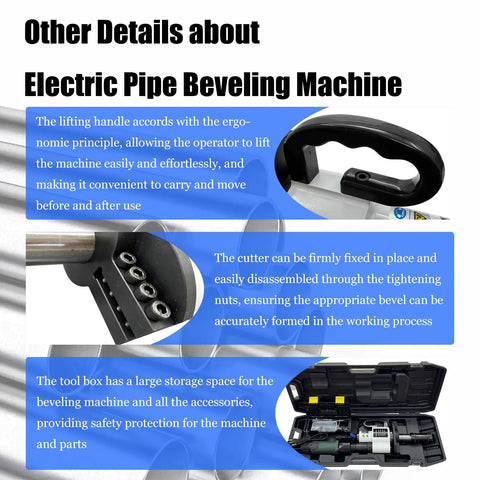 Job Site Ready Electric Pipe Beveler For Straight Shooting Weld Prep With No Sweat showing ergonomic handle and cutter details.
