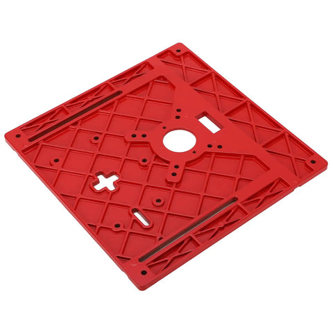 Universal Aluminum Router Table Insert Plate With Precision Center Hole, red anodized, flat surface for woodworking projects.