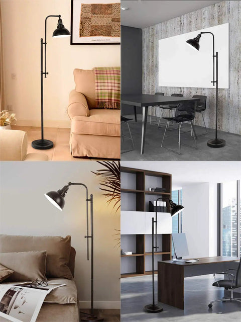 Industrial Floor Lamp For Living Rooms And Bedrooms, Rustic Farmhouse Standing Reading Lamp displayed in various home settings
