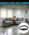 Heavy Duty Sectional Couch Connector Straps 4 Pack, nylon bands shown holding grey couch pieces stable, preventing gaps