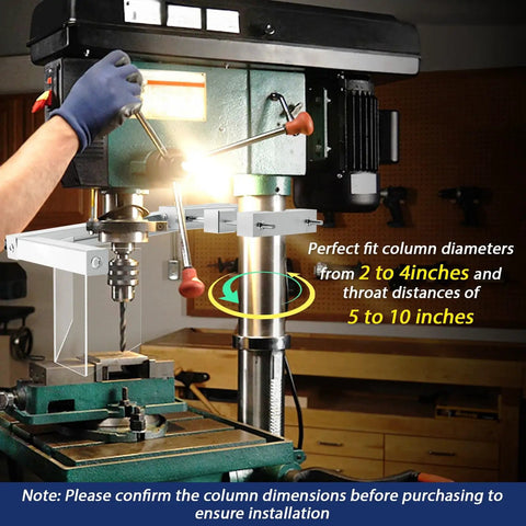 Drill Press Guard With Flip Shield For 2 To 4 Inch Column Diameters Fits Benchtop And Floor Model Drills installed on machine