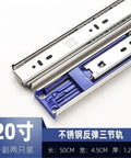Stainless Steel Drawer Slides With Rebound Buffer 20 Inch Length Three Section Rails, Heavy Duty 2 Pack, close-up view