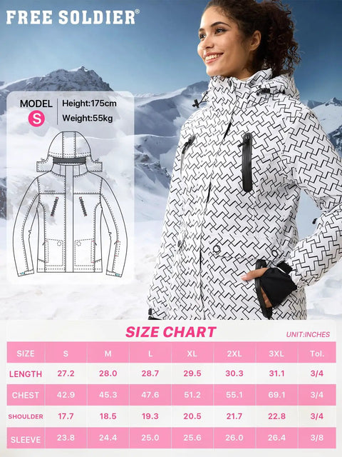 Model wearing Women's Waterproof Ski Snow Jacket With Hood Fleece Lined Warm Winter Rain Coat Fully Taped Seams Windproof Shell XL