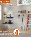 17x8 Inch Large Slatwall Shelves Set Of 2 Built To Last Heavy Duty Metal Slat Wall Display Shelves For Slat Wall Panels in use
