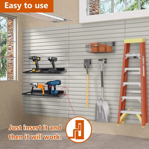 17x8 Inch Large Slatwall Shelves Set Of 2 Built To Last Heavy Duty Metal Slat Wall Display Shelves For Slat Wall Panels in use
