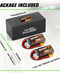 14.8V 120C 1500mAh 4S LiPo Battery With XT60 Plug For FPV Drones Quadcopters RC Planes Boats Cars 2 Pack shown with packaging