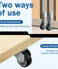 Heavy Duty Low Profile Caster Door Support Wheel Replacement For Garden Gates Rustproof Stainless Steel And Rubber Roller showing vertical and cross-dressing installation options.