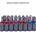 33 Piece Tamper Proof Security Bit Set With One Quarter Inch Hex Bit Holder shown with durable chrome vanadium steel bits.