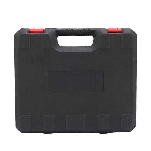 Black plastic carry case for Badass Brushless Cordless Drill Kit Featuring 1500 RPM Output With 25 Adjustable Torque Settings.