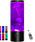 Jellyfish Lamp Liquid Table Lamp With Remote Control Color Changing Night Light For Aquarium Tanks Kid And Adult Friendly Decor Awesome Gift For Christmas And Birthdays showing glowing pink jellyfish in black base with remote