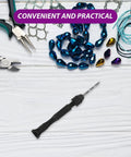 Miniature Hand Drill Set With Pin Vise For Jewelry Making, handheld on wooden surface with beads and tools nearby.