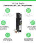 QO 15 Amp Arc Fault Breaker AFCI, Single Pole, Combination Style, Plug On Design, technical benefits summary