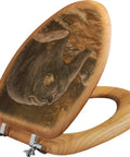 Elongated Toilet Seat With Oak Veneer Featuring Streamside Bear Outdoor Image Durable Wood Look Vibe Fits US Standard Elongated Toilets