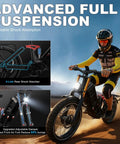 Ripping Through Dirt On This Badass 5400W Dual Motor Electric Fat Tire Bike For Adults showcasing advanced full suspension and shock absorber.