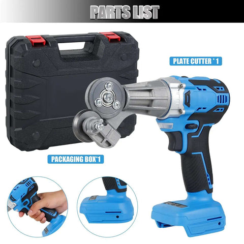 Cordless Nibbler For 18V And 21V Batteries, 1200 RPM Sheet Metal Cutter with case and close-up, Battery Not Included