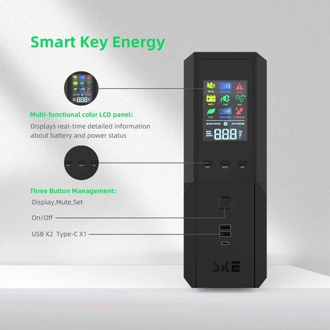 Front view of Compact 1500VA 900W UPS Battery Backup and Surge Protector with LCD display and USB ports.