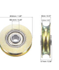 Heavy Duty U Groove Sliding Door Roller With 6.4mm Shaft And 32mm Bearing Steel Zinc Plated shown from front and side perspectives.