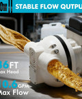 Tough As Nails Electric Diaphragm Transfer Pump With 10.6 Gpm Flow And 36 Ft Max Lift dispensing fluid in a workshop setting.