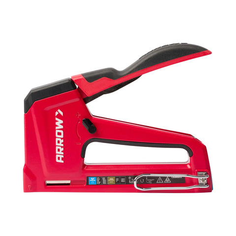 No Nonsense Heavy Duty Manual 2 In 1 Staple Gun And Brad Nailer, red handheld tool for upholstery and woodworking.