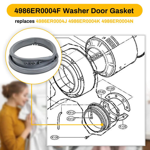DIY Friendly No Fuss Easy Install Front Load Washer Door Gasket Replacement 4986ER0004F For LG And Kenmore diagram view