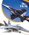 F-18 70mm Super Hornet RC Jet Airplane for Adults with detailed EDF design shown from side and bottom angles.