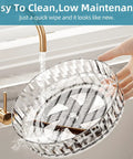 Compact Clear Acrylic Lazy Susan Organizer 8 Inch Turntable being rinsed under faucet, showing easy clean design.