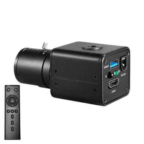 Top Tier 1080p 60fps Usb3.0 Hdmi Dual Output Digital Security Camera showing rear ports and remote control for easy access.