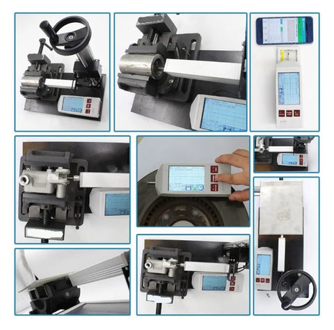 Foolproof Touch Screen Surface Roughness Tester And No Fuss Finish Gauge Featuring A Quick Swap Probe on metal surface with display.