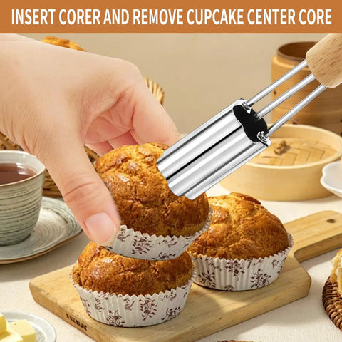 Crisp Flower Tip Cupcake Corer With Heavy Duty Plunger Handle for carving perfect centers in muffins, 6.3 inch handle.
