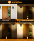 Set Of 2 Motion Sensor Outdoor Wall Lanterns No Brainer Setup Dusk To Dawn Waterproof Exterior Sconce showing lighting modes