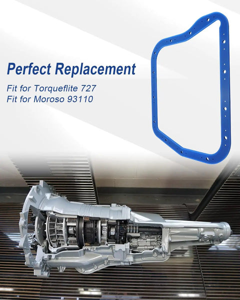 Beefed Up Heavy Duty Transmission Oil Pan Gasket For Torqueflite 727 With Steel Plate Support And Superior Sealing For High Temperature Engine Use Model 93110 Replacement, blue