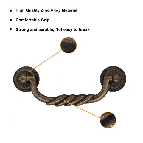 Vintage Bronze Tone And Black Cabinet Pulls zinc alloy handle detail with focus on twisted design and comfortable grip
