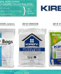 Three versions of Kirby Allergen Reduction HEPA Vacuum Bags 6 Pack For F Style And Twist Style Kirby Vacuums from 2020, 2018, and 2014.