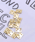 Mini Brass Cabinet Hinges For 1 To 12 Dollhouse Furniture With 48 Screws, 12 pcs shown on white background, 10 by 8 mm size.